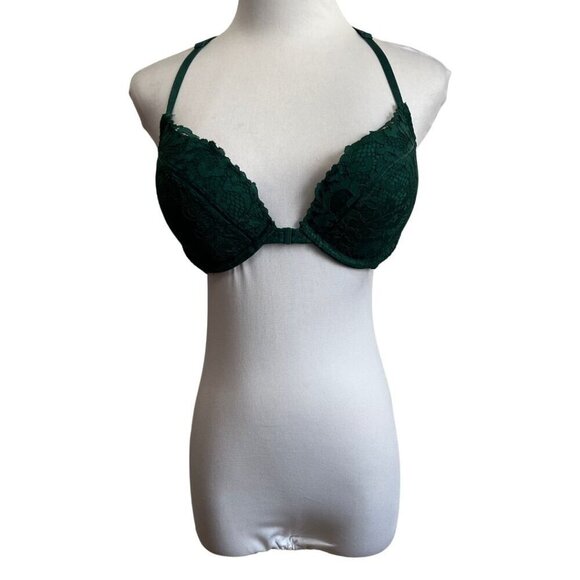 VICTORIA'S SECRET FOREST GREEN VERY SEXY PUSH-UP PIGEONNANT RACERBACK LACE BRA - Picture 1 of 10